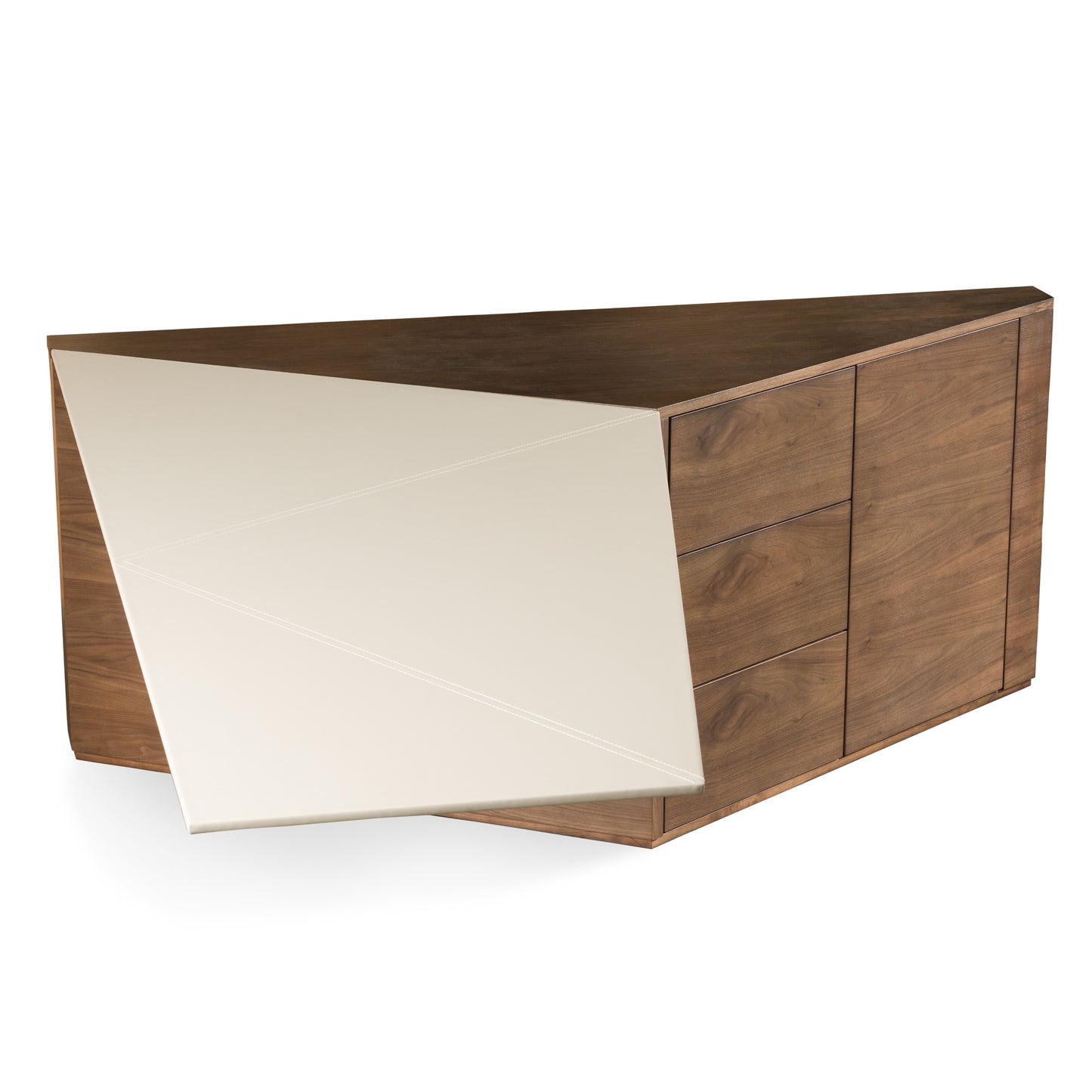 Modrest Pilot Modern Dark Walnut Beige Leather Desk
