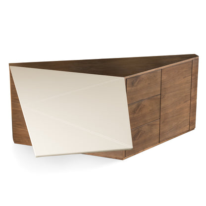 Modrest Pilot Modern Dark Walnut Beige Leather Desk