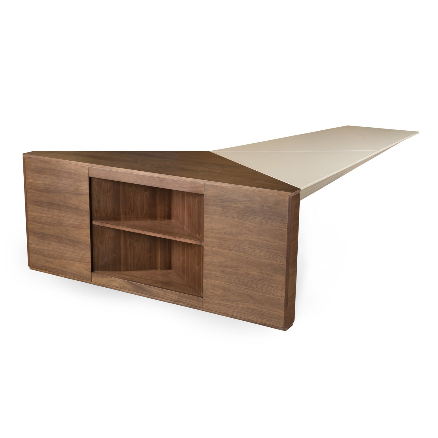 Modrest Pilot Modern Dark Walnut Beige Leather Desk