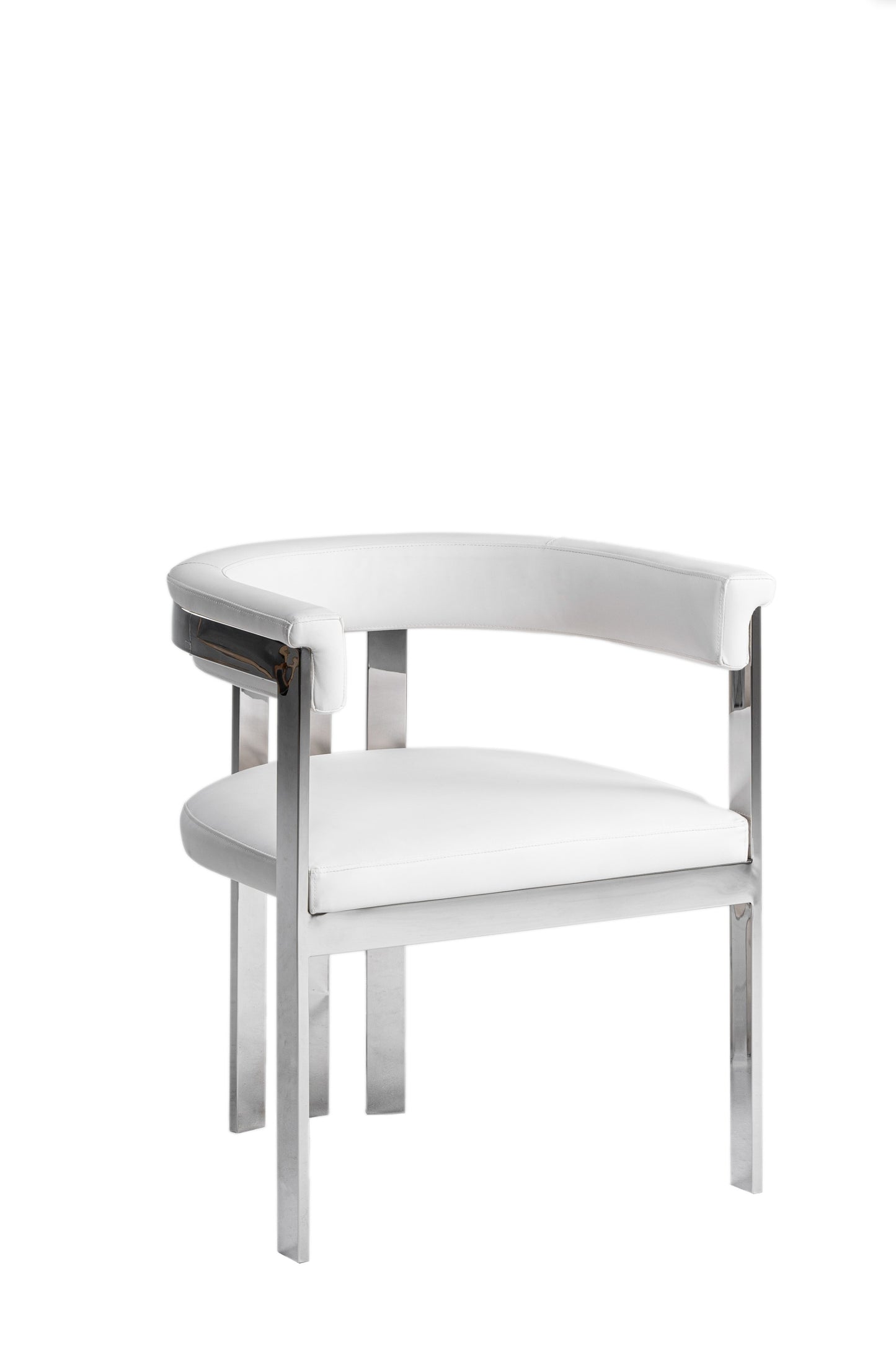 Modrest Pontiac Modern White Vegan Leather Stainless Steel Dining Chair