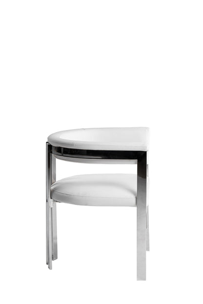 Modrest Pontiac Modern White Vegan Leather Stainless Steel Dining Chair