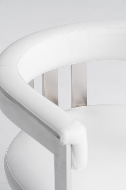 Modrest Pontiac Modern White Vegan Leather Stainless Steel Dining Chair