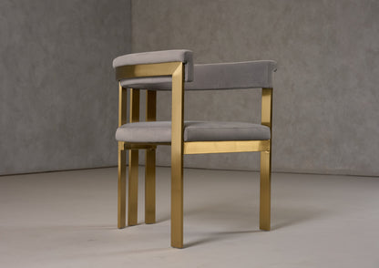 Modrest Pontiac Modern Grey Velvet Champagne Gold Dining Chair