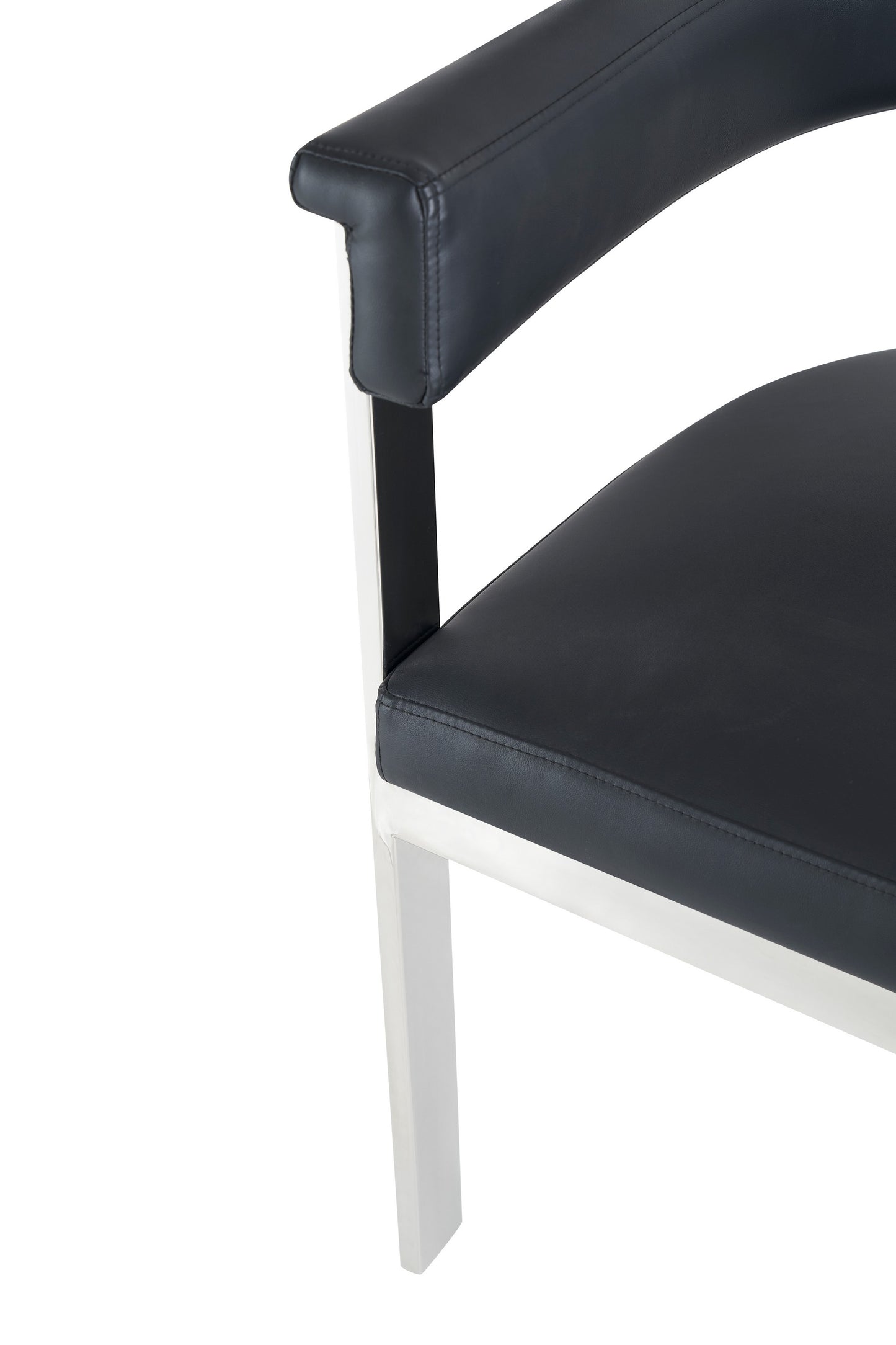 Modrest Pontiac Modern Black Vegan Leather and Stainless Steel Dining Chair