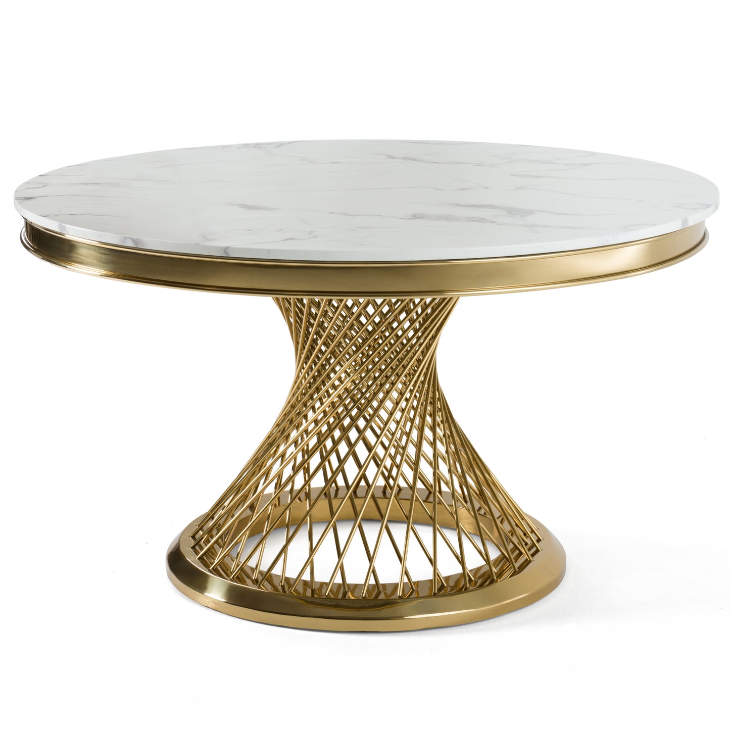 Modrest Potter White Marble and Gold Stainless Steel Round Dining Table