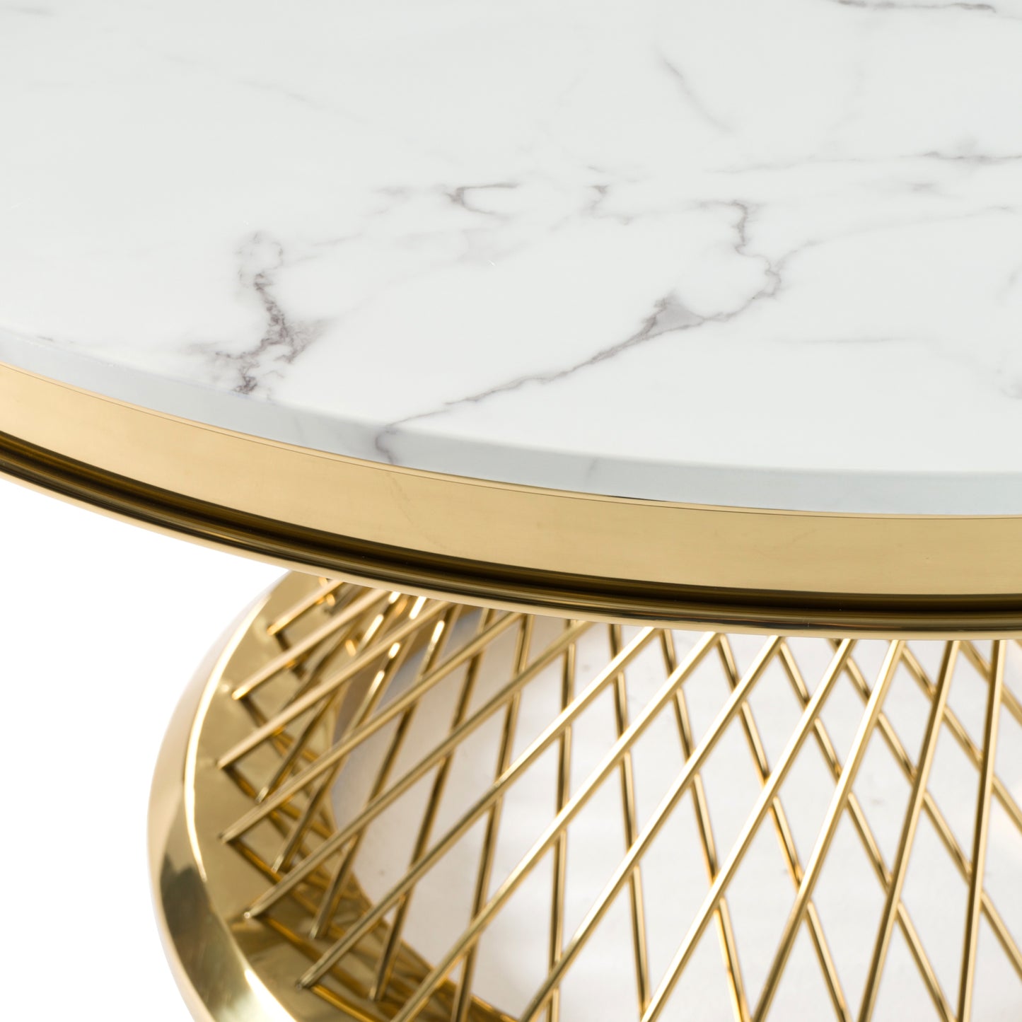 Modrest Potter White Marble and Gold Stainless Steel Round Dining Table