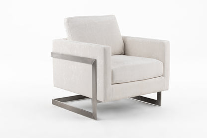 Modrest Prince Contemporary Off White Fabric and Silver Accent Chair