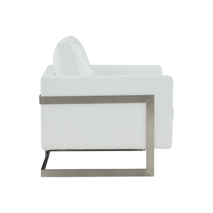 Modrest Prince Contemporary White Silver Vegan Leather Accent Chair