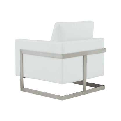 Modrest Prince Contemporary White Silver Vegan Leather Accent Chair