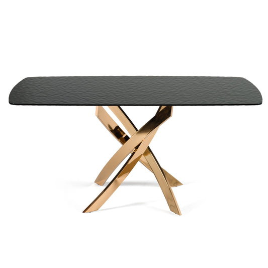 Modrest Pyrite Modern Brown Glass Rosegold Rectangular Dining Table