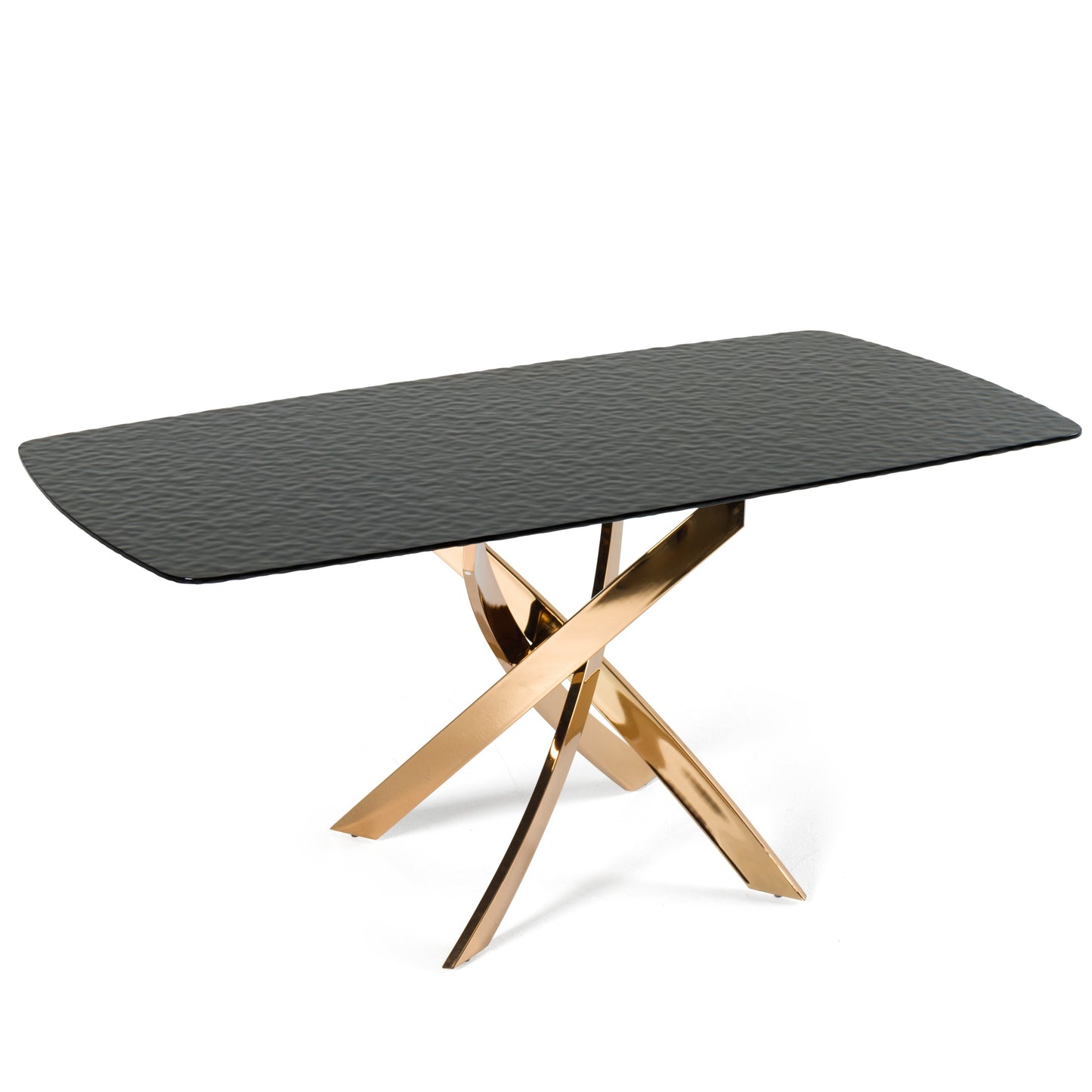 Modrest Pyrite Modern Brown Glass Rosegold Rectangular Dining Table