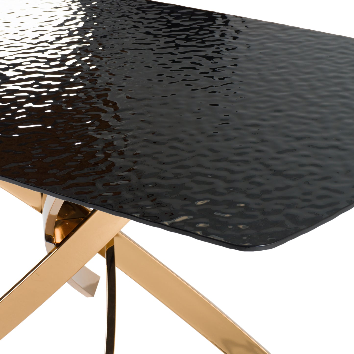 Modrest Pyrite Modern Brown Glass Rosegold Rectangular Dining Table