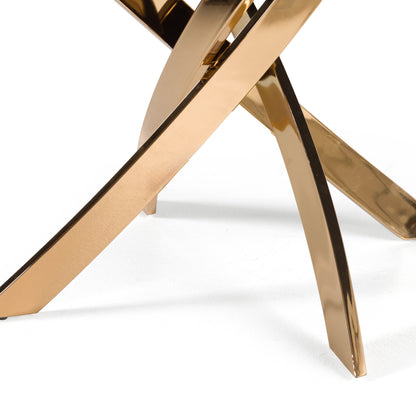 Modrest Pyrite Modern Brown Glass Rosegold Rectangular Dining Table