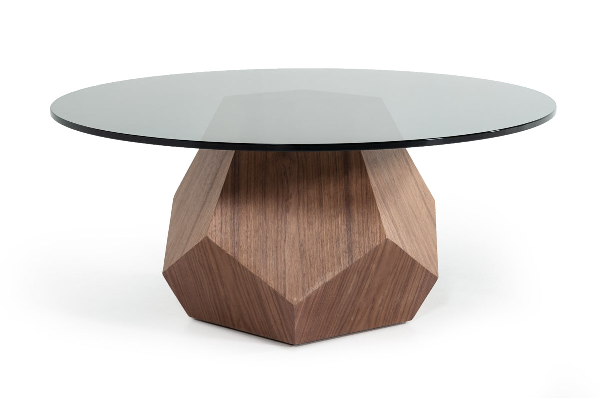 Modrest Rackham Mid-Century Walnut and Smoked Glass Coffee Table