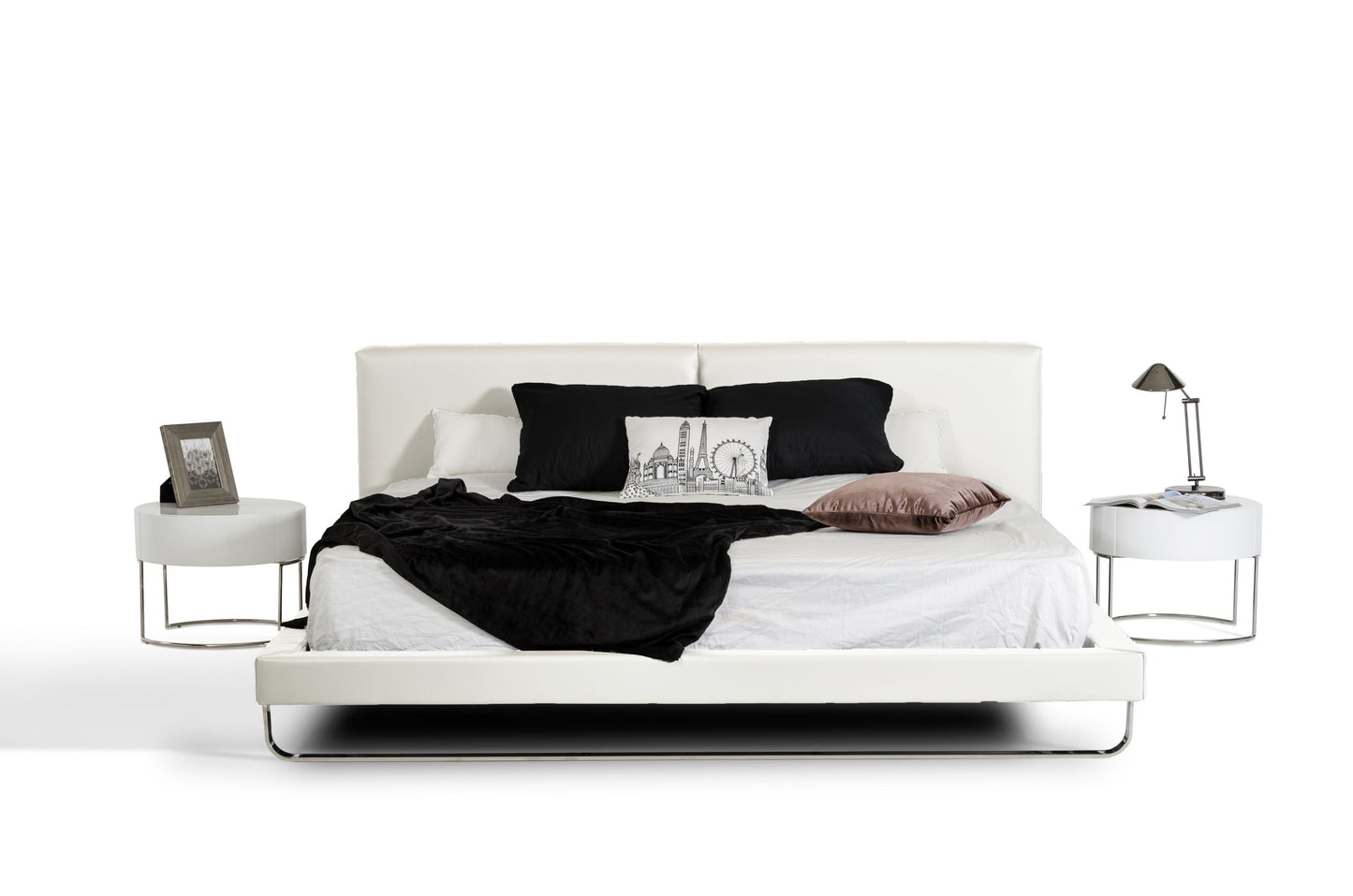 East King Modrest Ramona Modern White Leatherette Bed