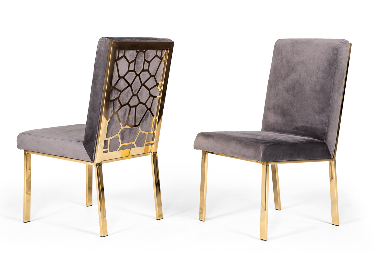 Modrest Reba Modern Grey Velvet and Gold Dining Chair