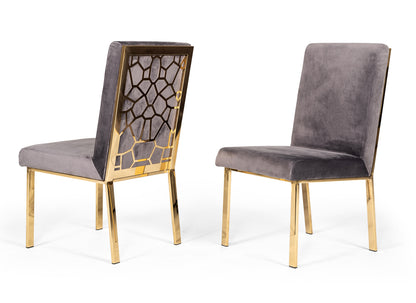 Modrest Reba Modern Grey Velvet and Gold Dining Chair