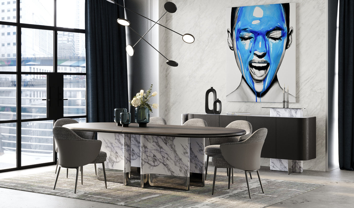 Modrest Renfew Modern Black Oak Faux Marble Oval Dining Table