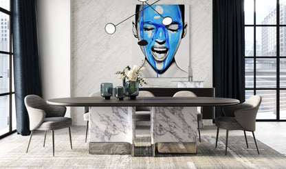 Modrest Renfew Modern Black Oak Faux Marble Oval Dining Table