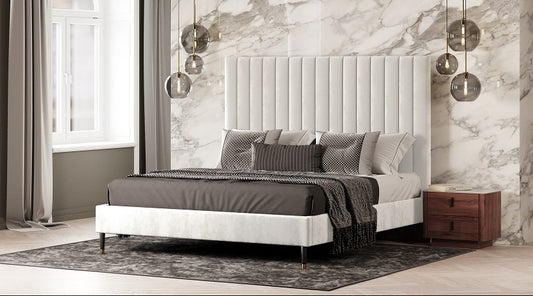 Modrest Hemlock Contemporary White Fabric Bed