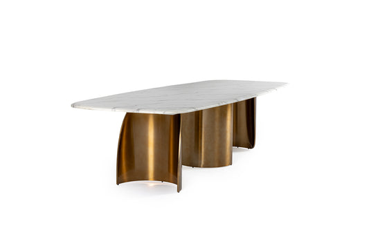 Modrest Reynold Glam Faux Marble Gold Stainless Steel Dining Table