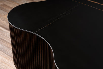 Modrest Ricko Modern Black Ceramic Smoked Ash Freeform Coffee Table