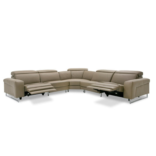 Lamod Italia Riviera Italian Modern Taupe Leather Sectional Sofa w/ 2 Recliners