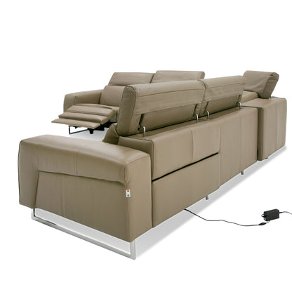 Lamod Italia Riviera Italian Modern Taupe Leather Sectional Sofa w/ 2 Recliners