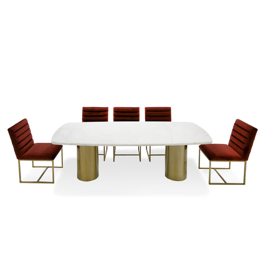 Modrest Rocky Glam White Marble and Brush Gold Large Dining Table