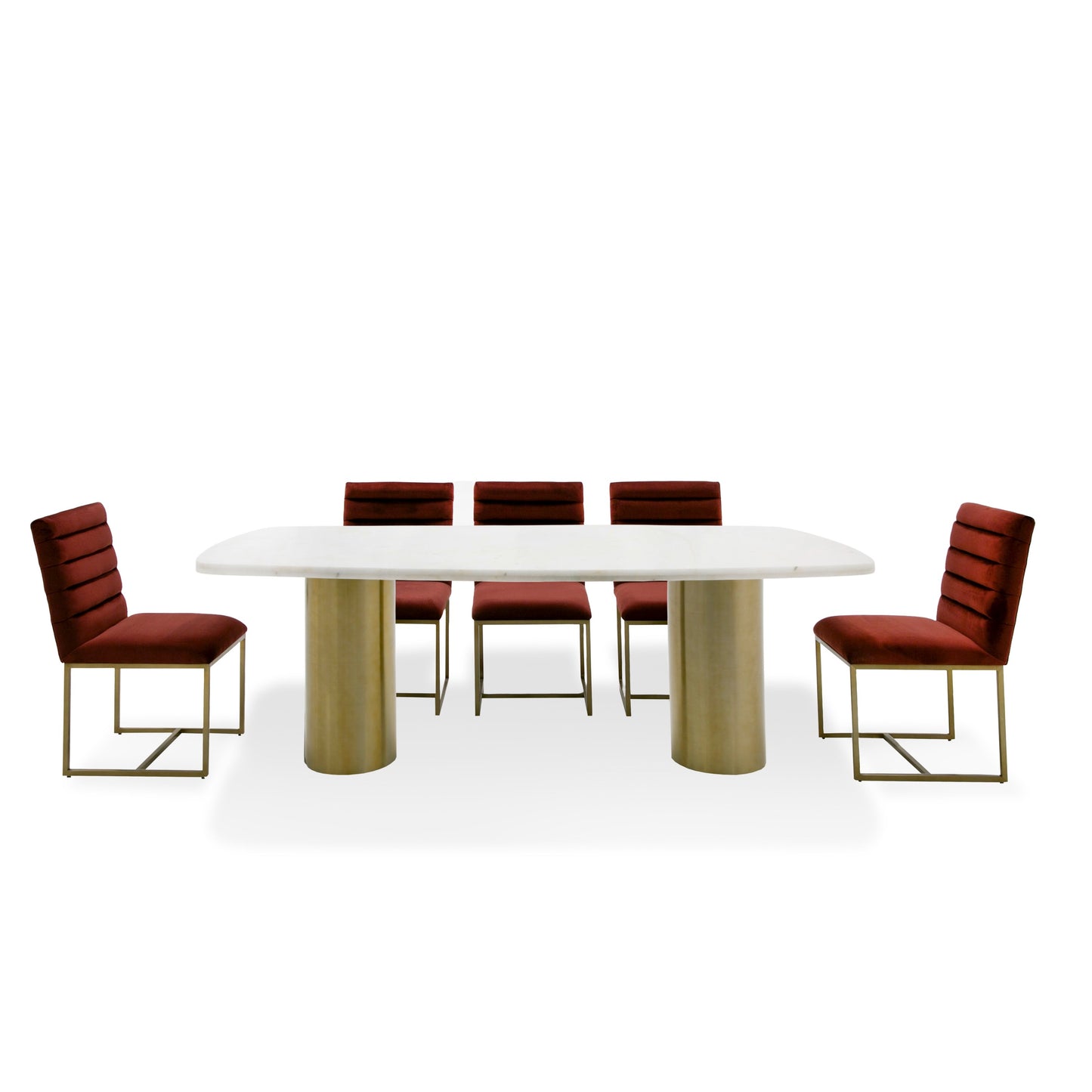 Modrest Rocky Glam White Marble and Brush Gold Large Dining Table