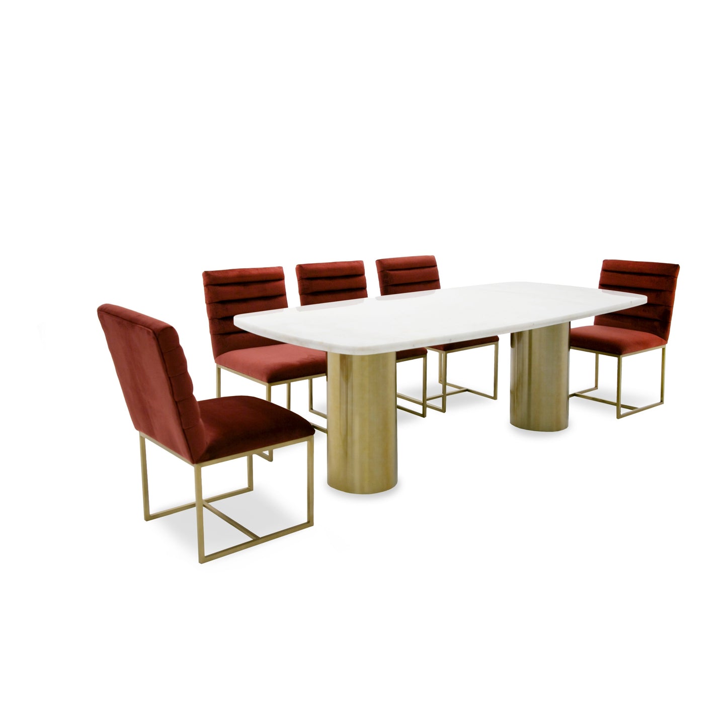 Modrest Rocky Glam White Marble and Brush Gold Large Dining Table