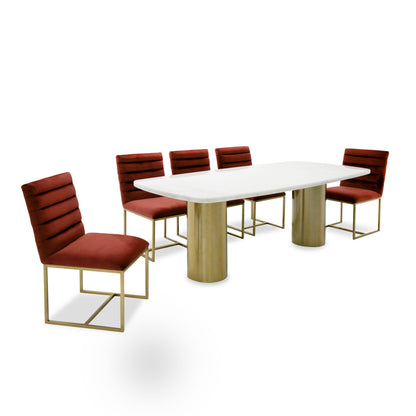 Modrest Rocky Glam White Marble and Brush Gold Large Dining Table