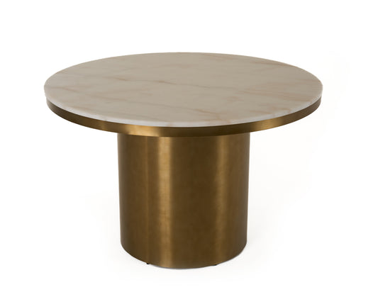 Modrest Rocky Glam White Marble and Brush Gold Round Dining Table