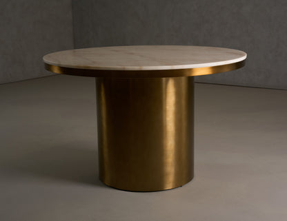 Modrest Rocky Glam White Marble and Brush Gold Round Dining Table