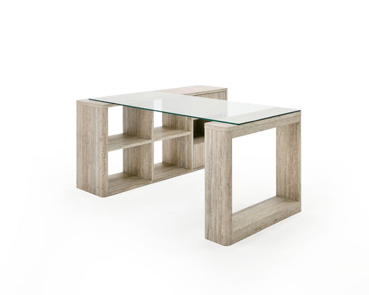 Nova Domus Roma Modern Glass Faux Travertine Reversible Desk