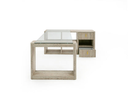 Nova Domus Roma Modern Glass Faux Travertine Reversible Desk