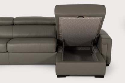 Lamod Italia Sacha Modern Dark Grey Leather Reversible Sectional Sofa Bed with Storage