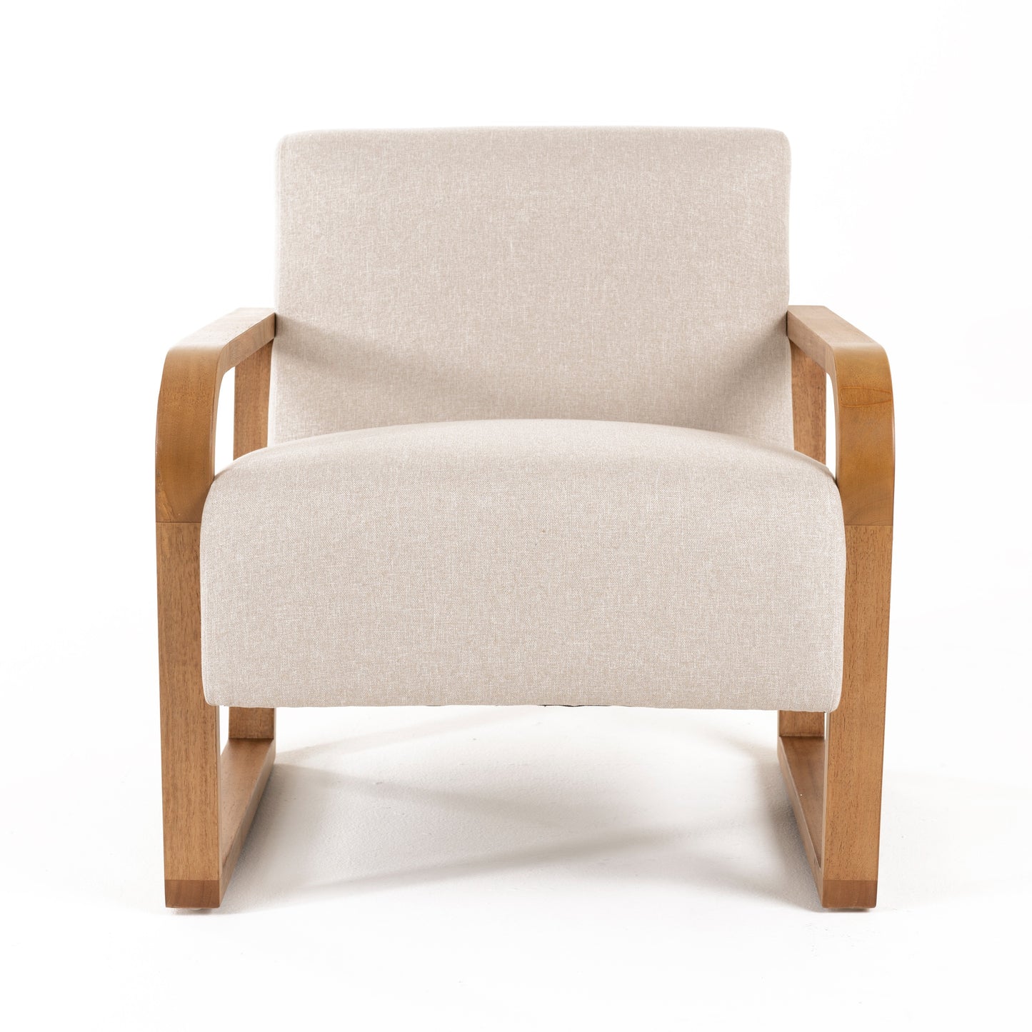 Modrest Sada Mid-Century Modern Beige Linen Chestnut Accent Chair