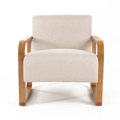 Modrest Sada Mid-Century Modern Beige Linen Chestnut Accent Chair