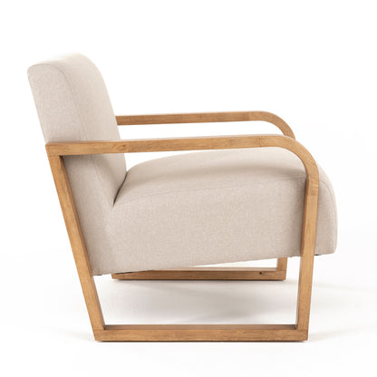 Modrest Sada Mid-Century Modern Beige Linen Chestnut Accent Chair
