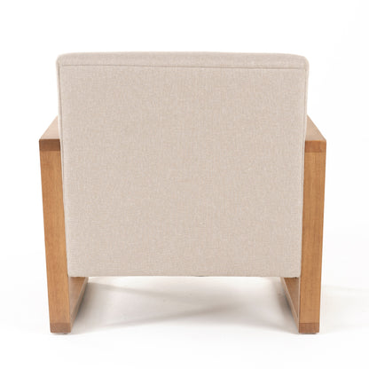 Modrest Sada Mid-Century Modern Beige Linen Chestnut Accent Chair