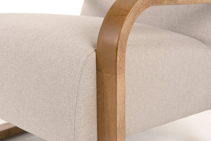 Modrest Sada Mid-Century Modern Beige Linen Chestnut Accent Chair