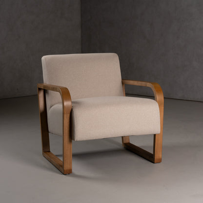 Modrest Sada Mid-Century Modern Beige Linen Chestnut Accent Chair