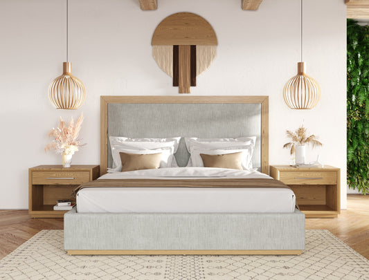 East King Nova Domus Santa Barbara Modern Grey Fabric Natural Bed