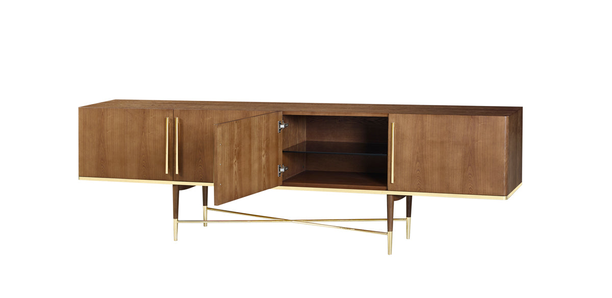 Modrest Bernard Mid-Century Modern Walnut and Gold Buffet