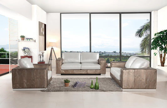 Divani Casa Cordova Modern Bronze and White Leather Sofa Set