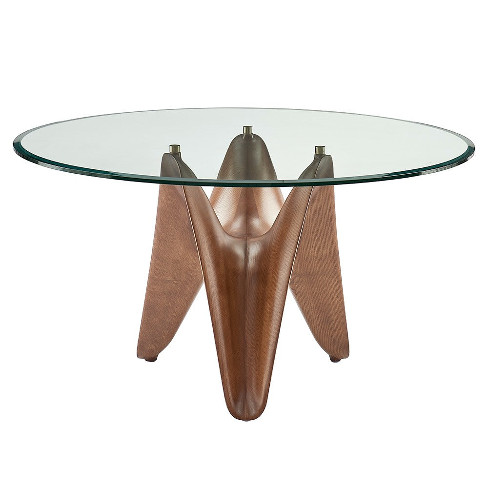 Modrest Seguin Round Glass Walnut Dining Table