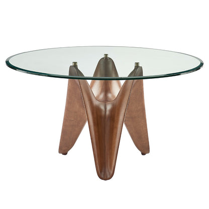 Modrest Seguin Round Glass Walnut Dining Table