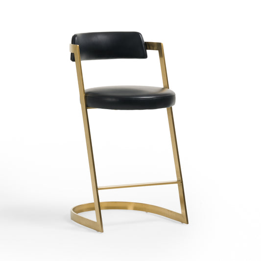 Modrest Shandra Black Pleather Gold Counter Stool