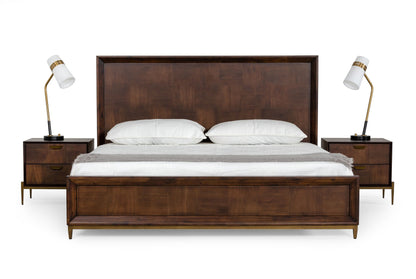 Modrest Shane Queen Modern Acacia and Brass Bed